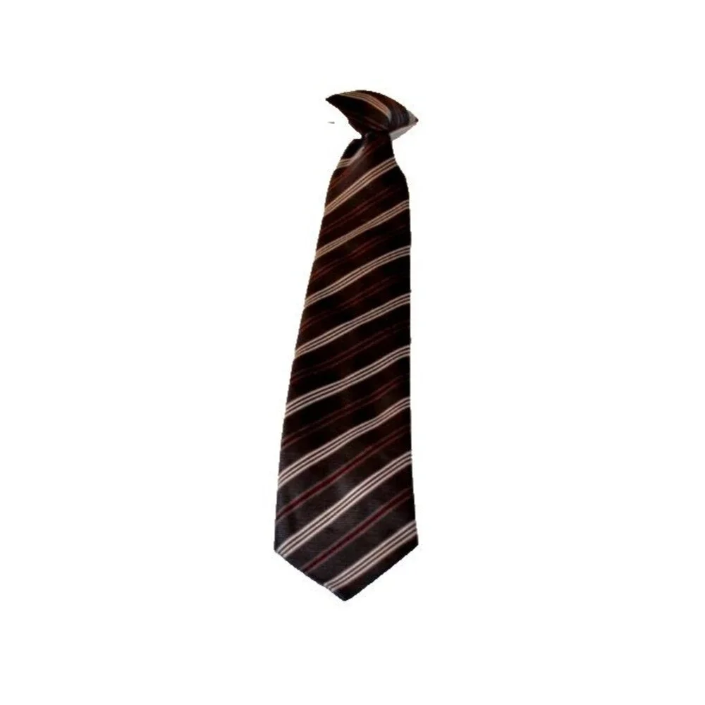 Boys clip on tie in Gray Maroon White Stripes